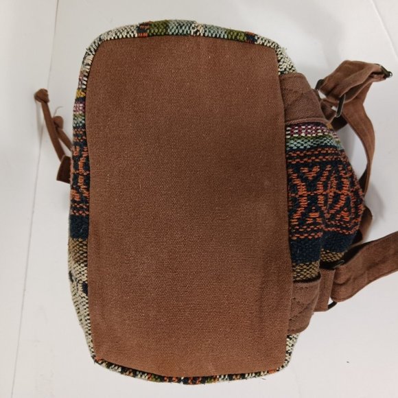 Catori Southwestern Drawstring Mini Backpack Bag Brown Blanket Canvas Tweed - Picture 10 of 15